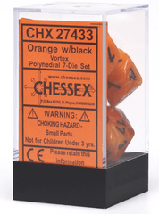 Chessex Dice: 7 Set Polyhedral Vortex Orange Black CHX27433